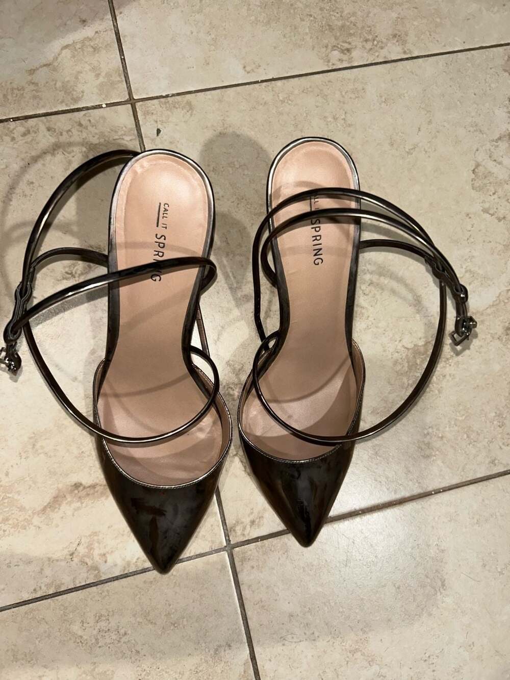Call It Spring Gunmetal Metallic Pointed Toe Ankle Strap Stiletto Heels